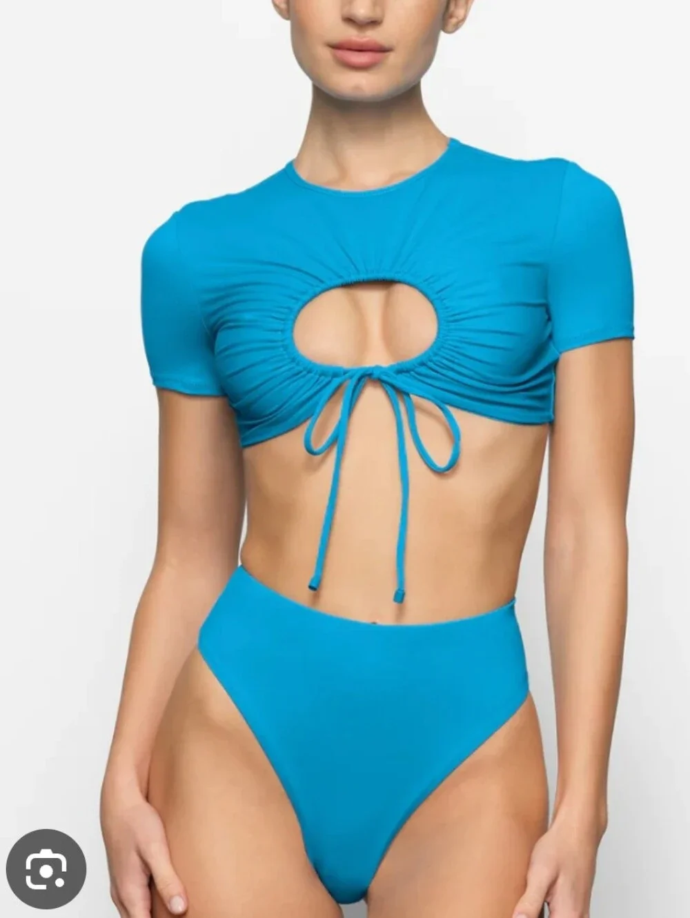 SKIMS Turquoise Tie-Front Cutout Swim Top
